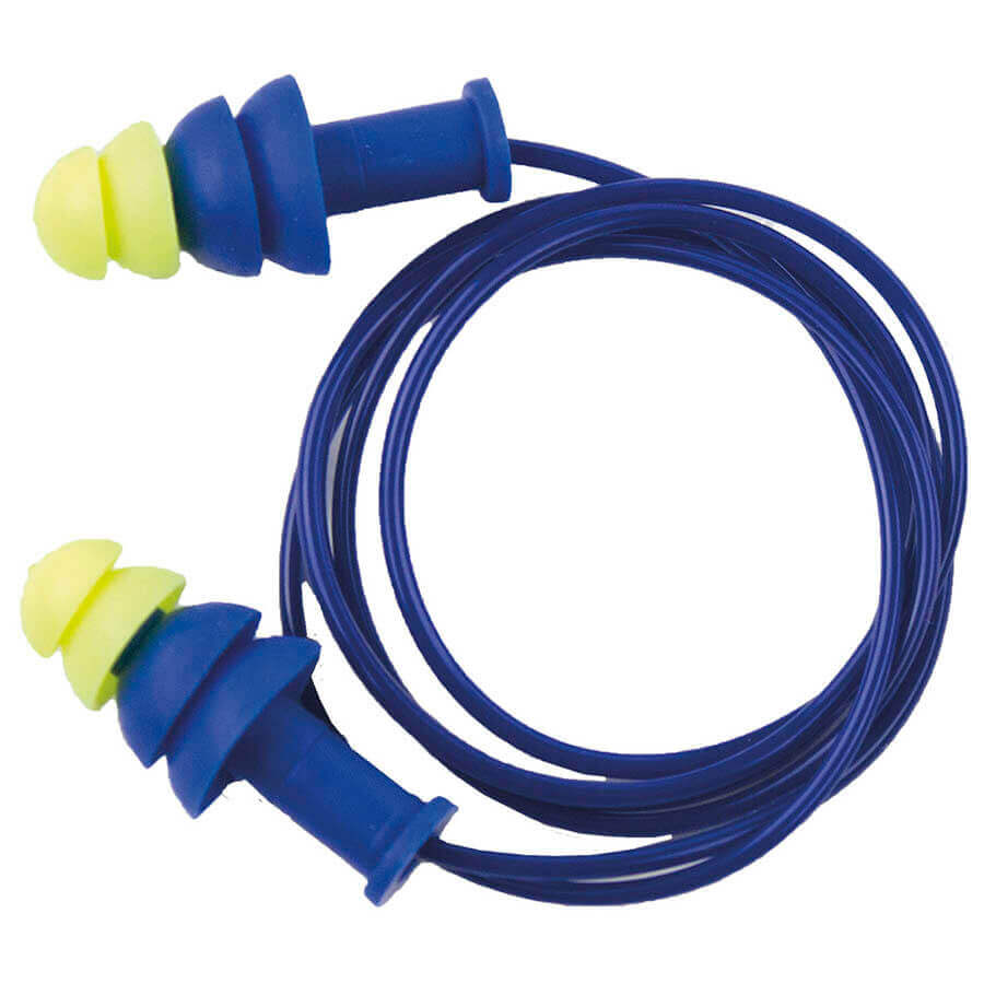 corded tapered ear plugs that come in a box of 100