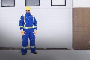 Man in Blue Hi Viz FR Bomber Jacket