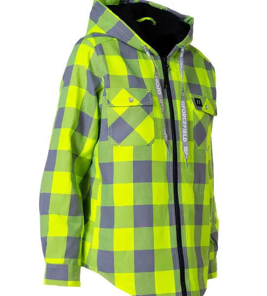 Women's Hooded Sherpa-Lined Hi-Vis Buffalo Plaid Flannel Lined Jacket