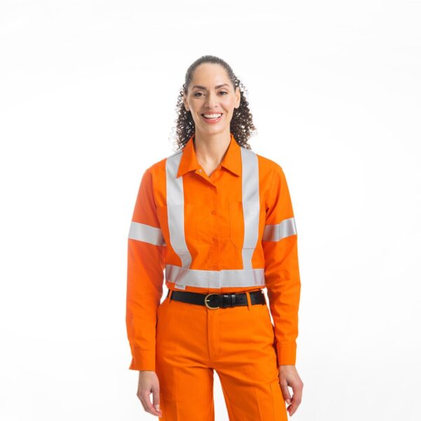 Hi-Viz Orange Poly/Cotton Work Shirt w/ 2" Silver Tape