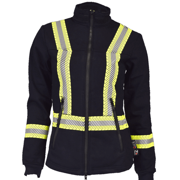 Segmented Striped Fleece Full Zip Jacket in Navy