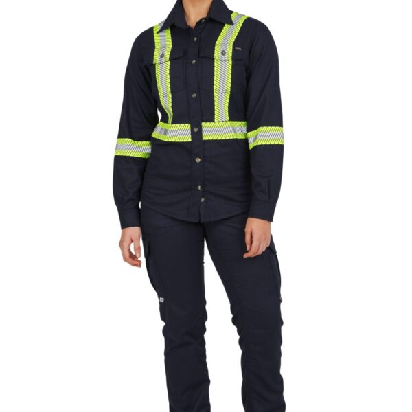 UltraSoft®7 oz Deluxe Segmented Striped Work Shirt in Navy