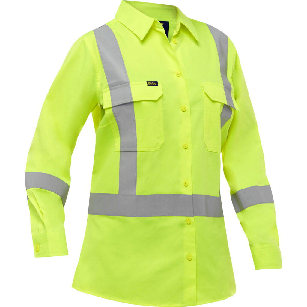 Hi-Viz X-Back Long Sleeve Button Front Shirt (S-5XL) | Womens Workwear